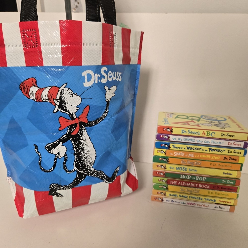 11 Dr. Seuss Beginner Bright and Early Books Toddler Book Lot and RARE Tote Bag